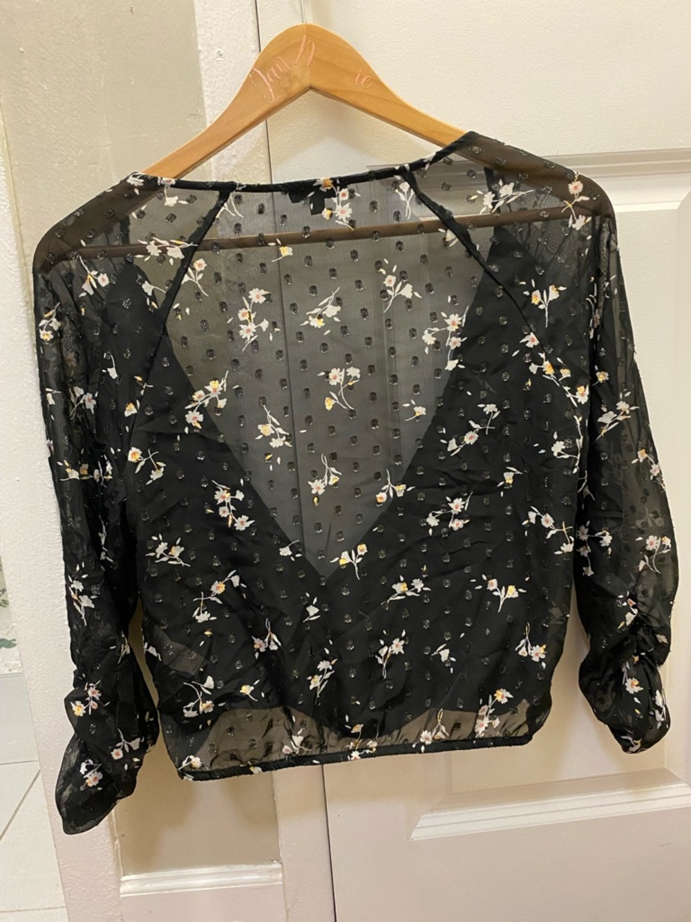 Dynamite Black Floral Sheer Wrap Top - Picture 9 of 11